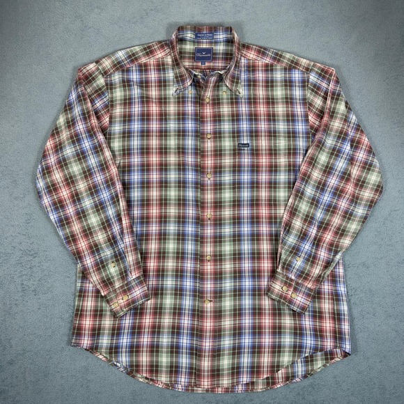 Faconnable Plaid Button Down Shirt Long Sleeve Collared Cotton Casual Men's sz L - Picture 1 of 6